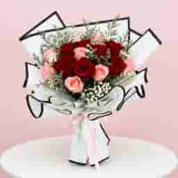 Red and Pink Roses Hand-Tied Bouquet
