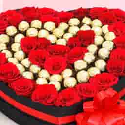 Heart Box Red Roses with Ferrero Rocher Chocolates