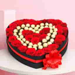 Heart Box Red Roses with Ferrero Rocher Chocolates