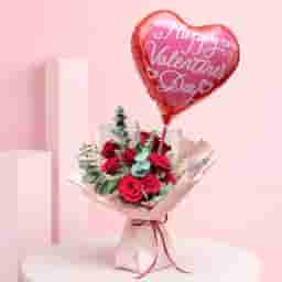 Valentine Rose Bouquet with Heart Balloon