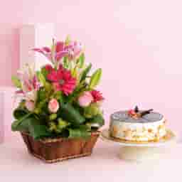Mixed Flower Bouquet & Cake