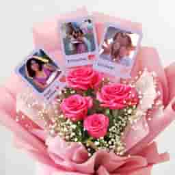 Pink Rose Bouquet with Photo Delivery in Gurgoan