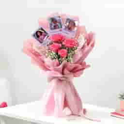 Pink Rose Bouquet with Photo Delivery in Gurgoan