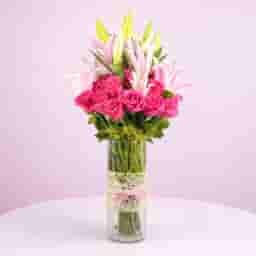 Rose Lily Glass Vase Combo