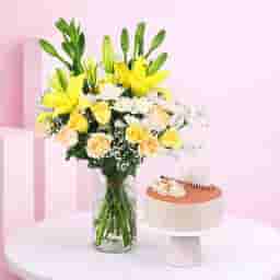 Premium Lily Bouquet with Cake