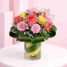 Carnations n Roses in a Vase