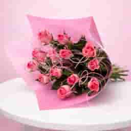 12 Pink Roses Bouquet