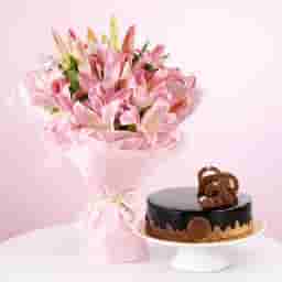 Lilies with Chocolate Cake