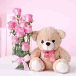 Sweet Teddy Love with Pink Rose