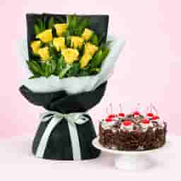 Yellow Roses with Cake