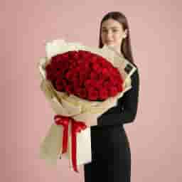 100 Pc Red Rose Flowers Bouquet