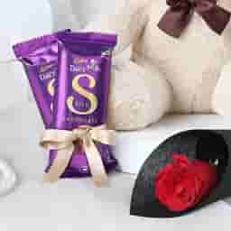 Single Rose & Teddy Chocolate Combo