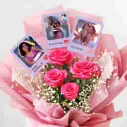 Pink Rose Bouquet with Photo Delivery in Visakhaptnam