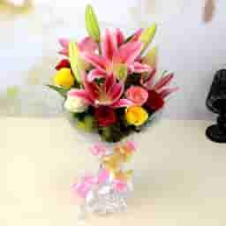 Fresh Pink Lilies and Rose Bouquet