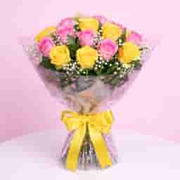 Pretty Pink and Yellow Rose Bouquet