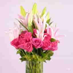 Rose Lily Glass Vase Combo