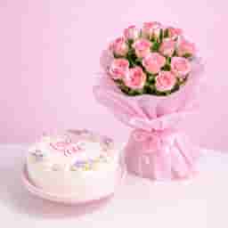 Roses with Cake Combo for Mom