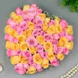 Heart of Pink n Yellow Roses