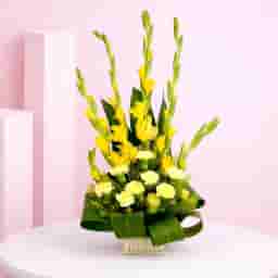 Delightfully Yellow Carnations Basket