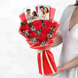 Red Rose Photo Bouquet Delivery in Ahmedabad