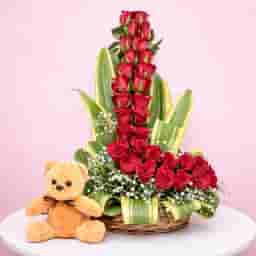 Red Rose and Teddy Bouquet