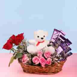 Cute Teddy And Rose Arrangement