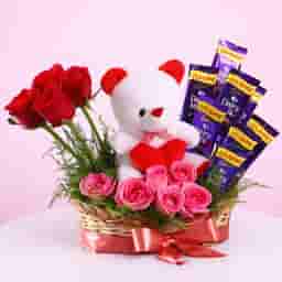 Cute Teddy And Rose Arrangement