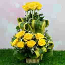 Fresh Yellow Rose with a Basket