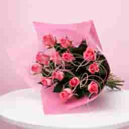 12 Pink Roses Bouquet