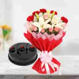 Mixed Flowers with Truffle Cake