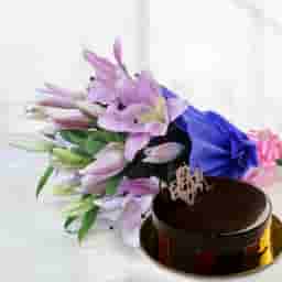 Lilies with Chocolate Cake