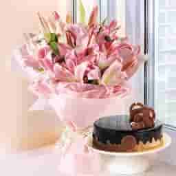 Lilies with Chocolate Cake