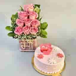 Roses with Cake Combo for Mom