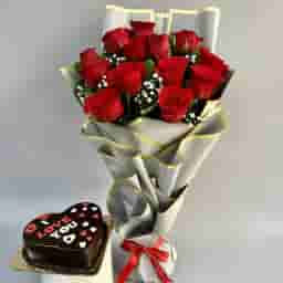 Red Roses with Cake