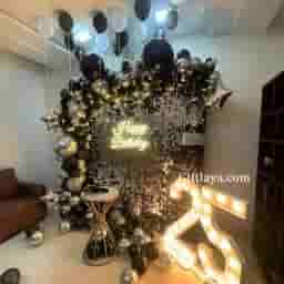 25th Birthday Black Silver Backdrop