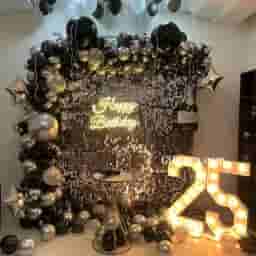 25th Birthday Black Silver Backdrop
