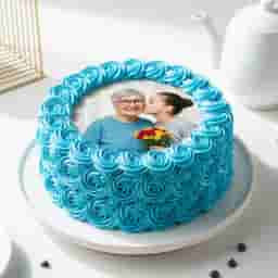 Blue Rosette Photo Cake for Mom