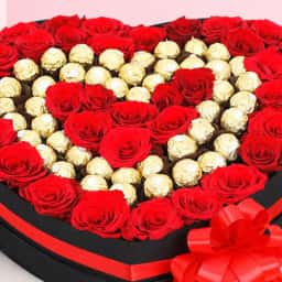 Heart Box Red Roses with Ferrero Rocher Chocolates