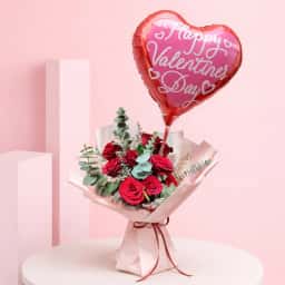 Valentine Rose Bouquet with Heart Balloon