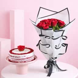 Red Roses with Cake