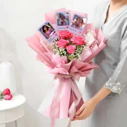 Pink Rose Bouquet with Photo Delivery in Visakhaptnam