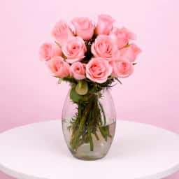 Adorable Pink Roses in a Vase