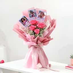 Pink Rose Bouquet with Photo Delivery in Gurgoan