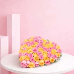 Heart of Pink n Yellow Roses