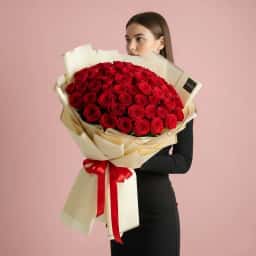100 Pc Red Rose Flowers Bouquet