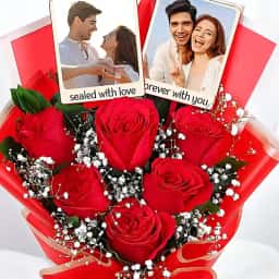 Red Rose Photo Bouquet Delivery in Ahmedabad