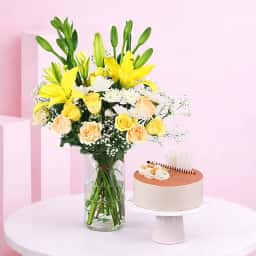 Premium Lily Bouquet with Cake