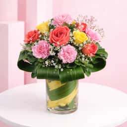 Carnations n Roses in a Vase