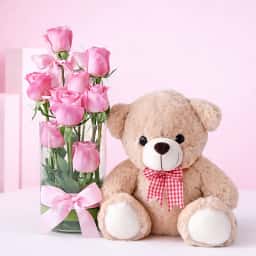 Sweet Teddy Love with Pink Rose
