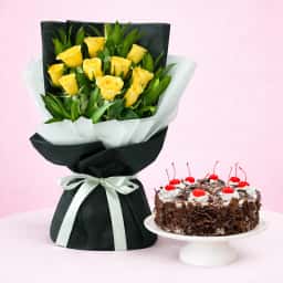 Yellow Roses with Cake